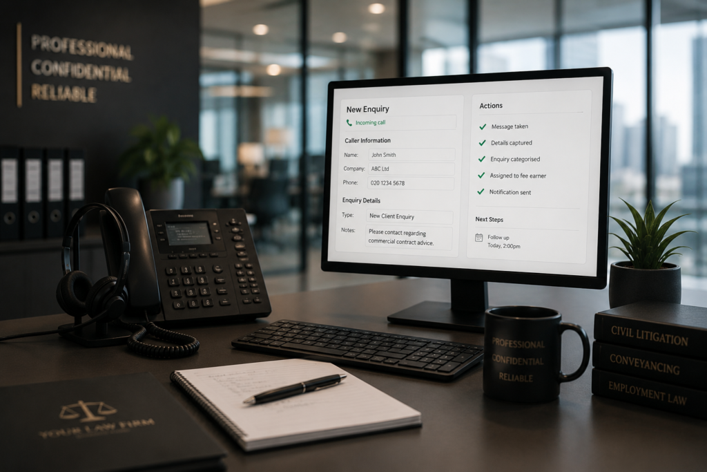 Legal receptionist assisting clients and new enquiries